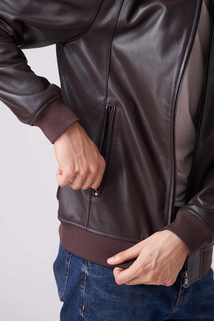 Zip pocket leather jacket