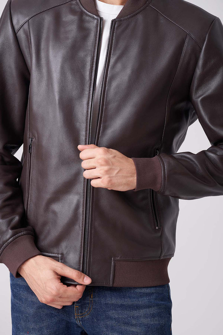 Brown Bomber leather jacket