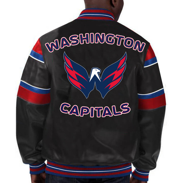 Embrace the Capitals' spirit with this premium leather jacket, featuring bold team colors and iconic designs for devoted fans in France style