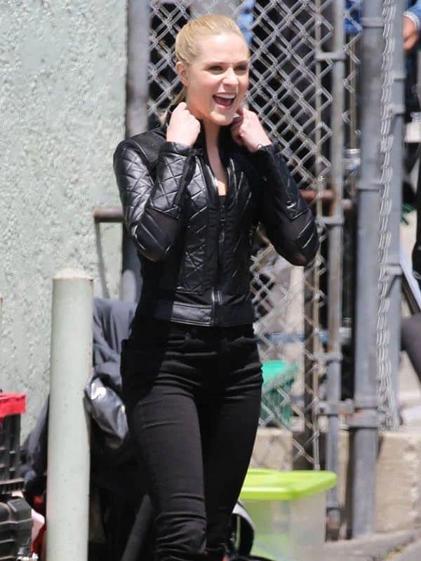 Stylish leather jacket worn by Evan Rachel Wood in France style