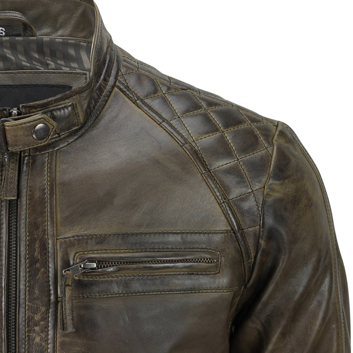 Slim-fit hand-burnished leather jacket with YKK zipper closure