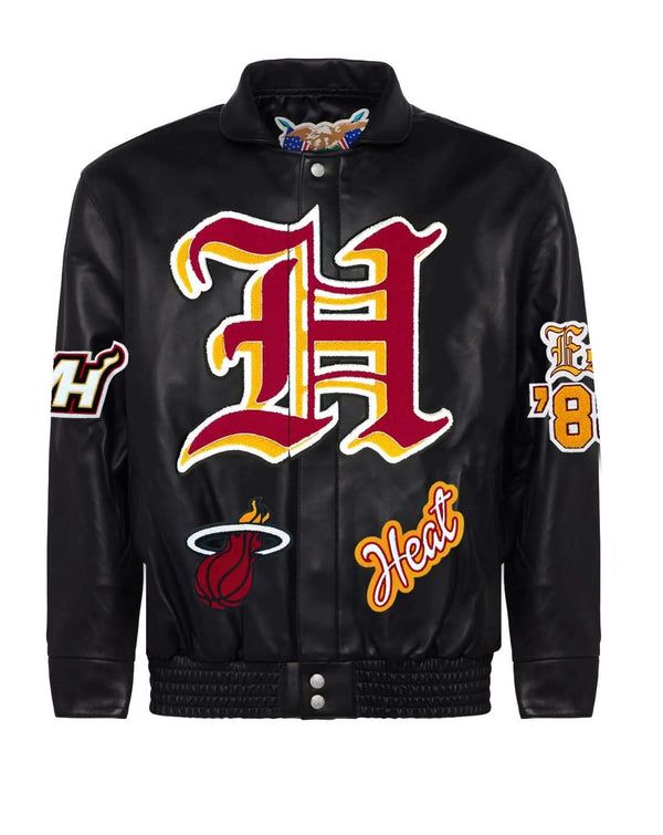 Shop Miami Heat Full Leather Old English Jacket