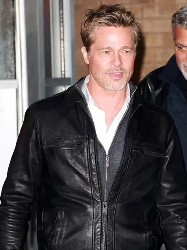 Front View Wolves 2024 Brad Pitt Leather Jacket
