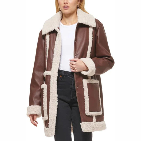 Shop Women RAF Aviator Flight Shearling Leather Jacket Coat