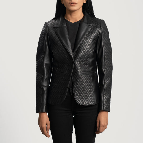 Quilted Black Leather Blazer by TJS