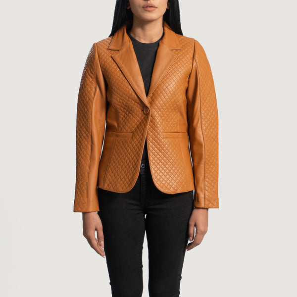 Cora Quilted Brown Leather Blazer by TJS