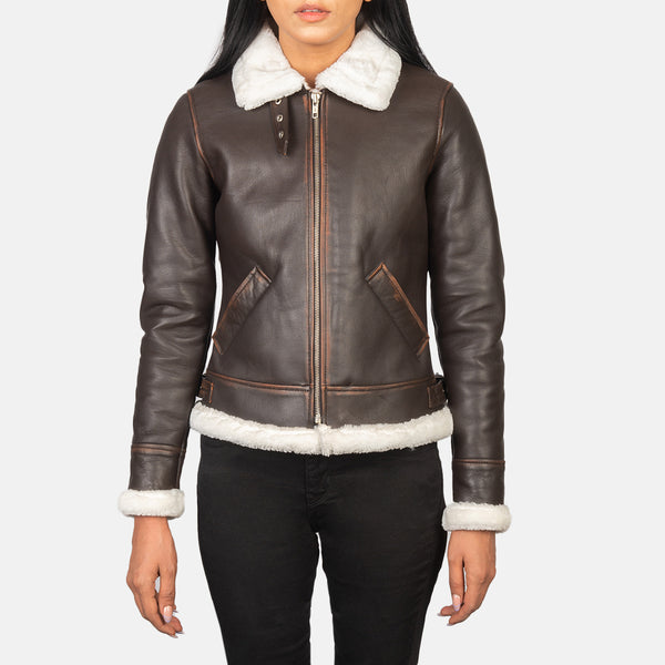 Women Brown Leather aviator Jacket