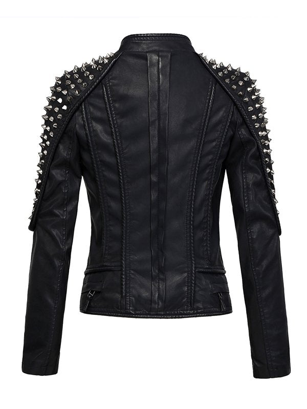 Edgy studded leather jacket for women in France style