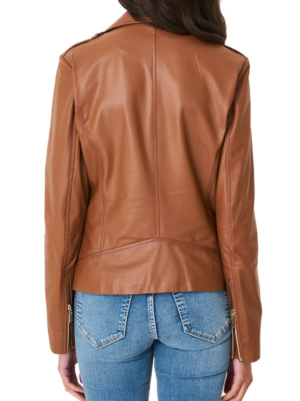 Edgy brown motorcycle-style jacket for ladies in USA