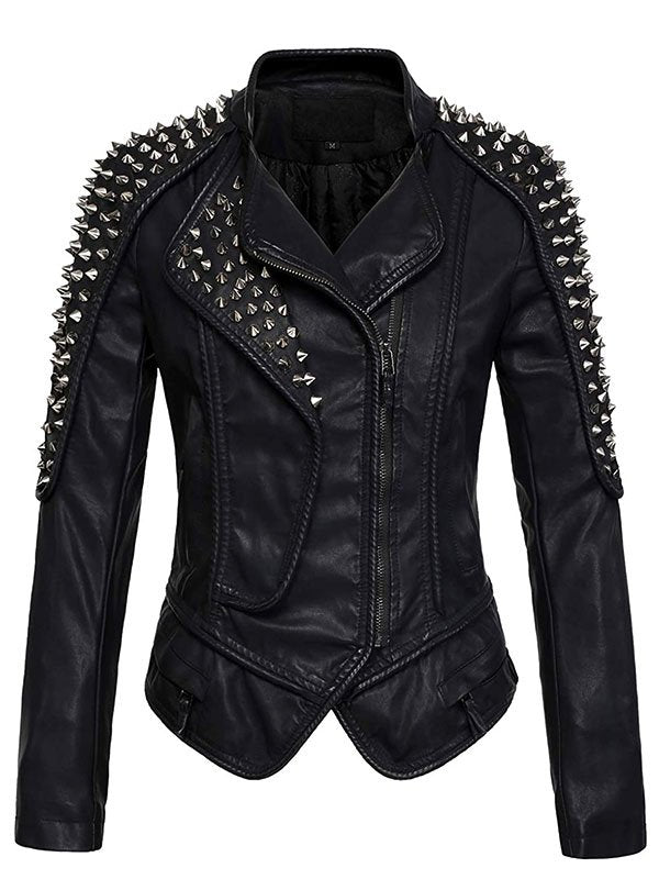 Women's punk stylish studded leather jacket in USA