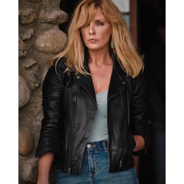 Front View Yellowstone Beth Dutton Black Leather Jacket