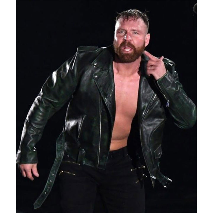 aew jon moxley dark green leather jacket