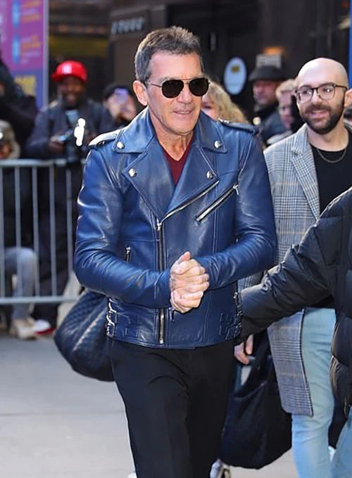 Antonio Banderas exudes style in a classic leather jacket in USA market
