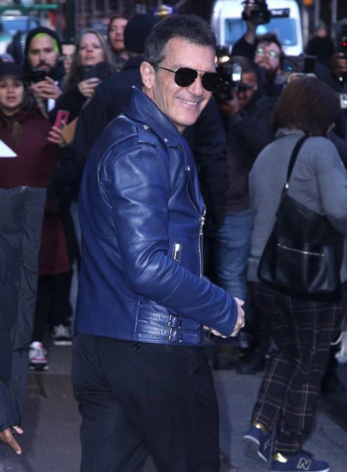 Get the celebrity look with Antonio Banderas's leather jacket in American style