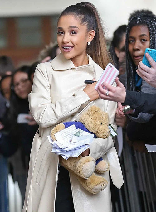 Ariana Grande's Signature Style: Long Leather Coat in United state