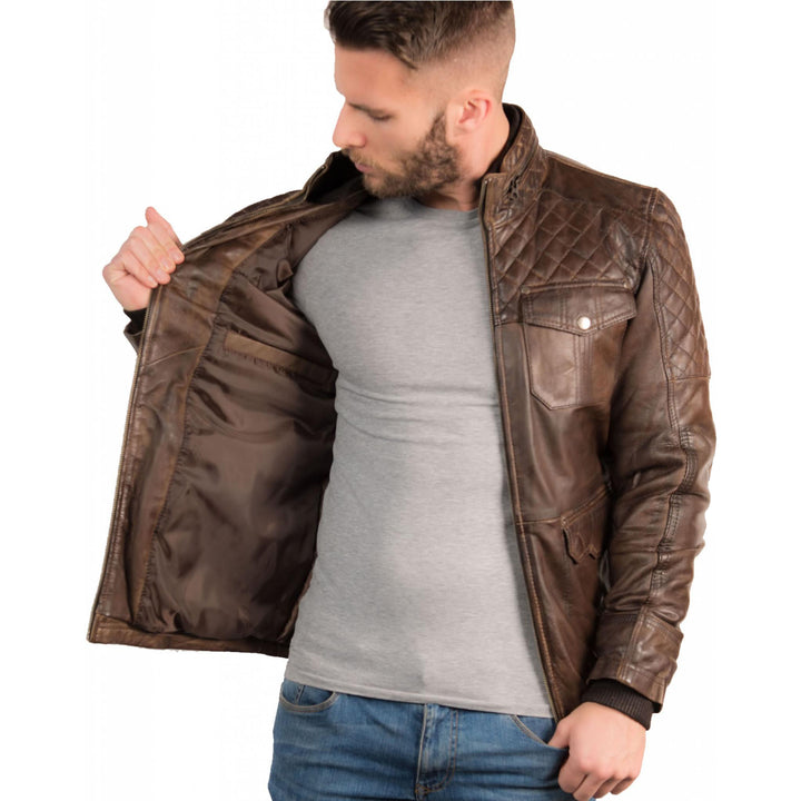 Classic brown racing leather jacket for men