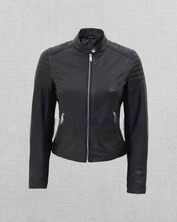 Women's Black Slim Fit Cafe Racer Leather Jacket