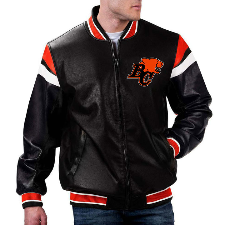 TJS CFL Team BC Lions Black Varsity Jacket in France style