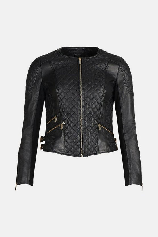 TJS Quilted Biker Jacket in Leather in USA style