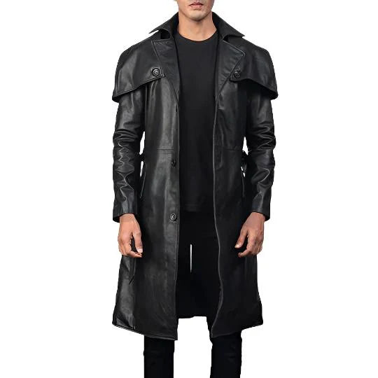 Shop Black Leather Trench Coat