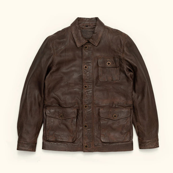 Full-grain lambskin leather barn coat for men