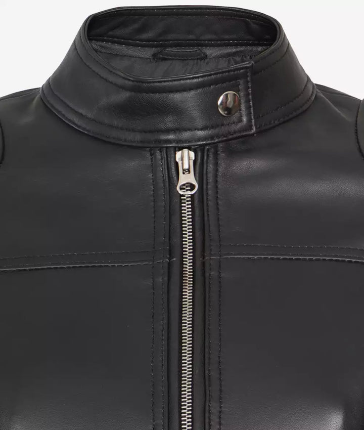 Cropped cafe racer leather jacket for stylish ladies in USA