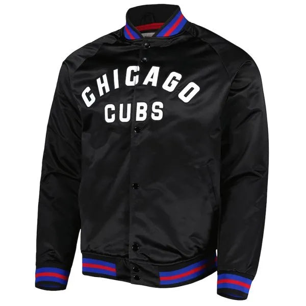 Chicago Cubs black satin bomber jacket

