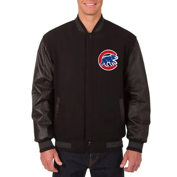 Chicago Cubs black varsity wool and leather jacket

