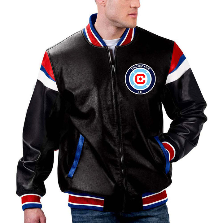 MLS Chicago Fire FC leather jacket front view in American market