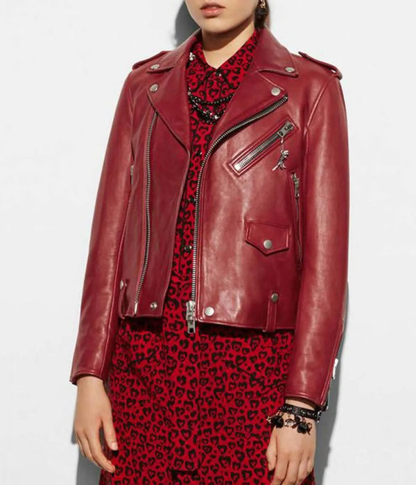 Motorcycle Cardinal Red Leather Jacket