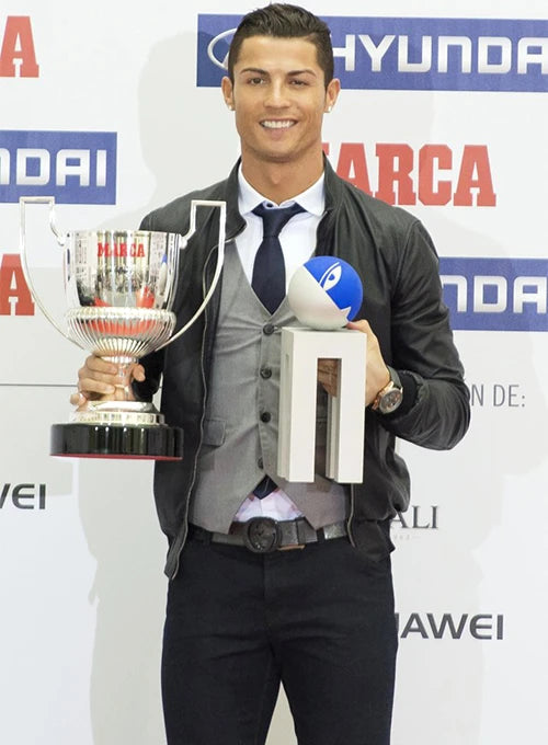 Luxury Leather Jacket Worn by Cristiano Ronaldo in France style