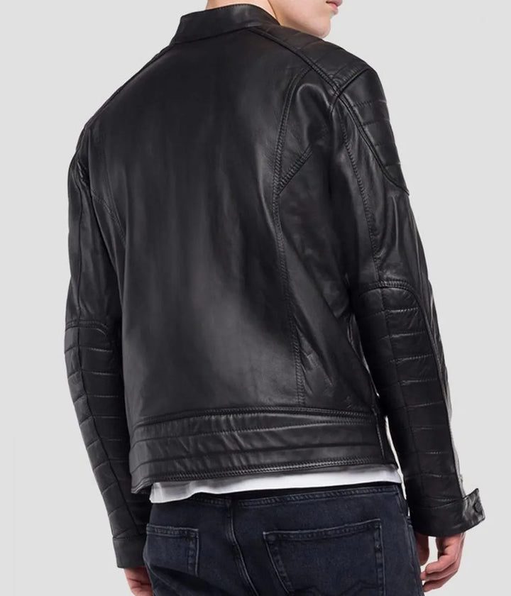 Back  View Men’s Crust Motorcycle Leather Zipper Pockets Jacket