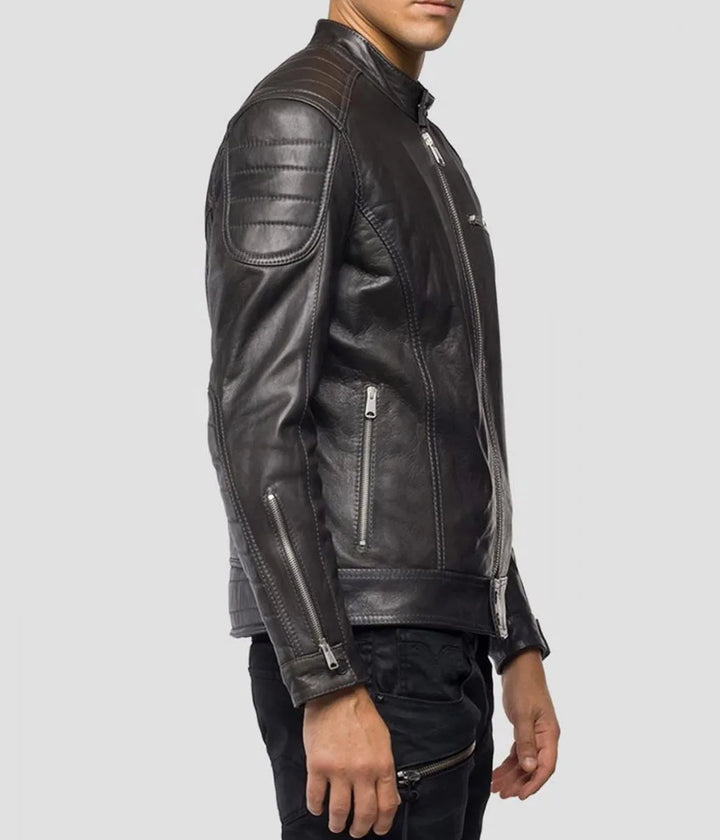 Sleeve  View Men’s Crust Motorcycle Leather Zipper Pockets Jacket