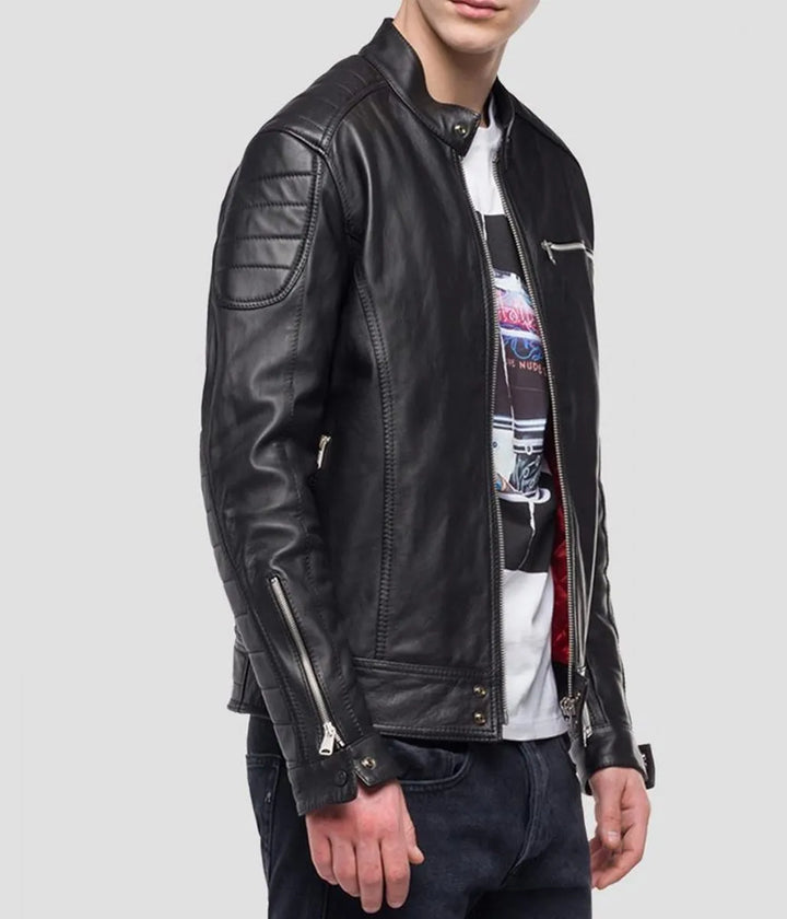 Cross View Men’s Crust Motorcycle Leather Zipper Pockets Jacket