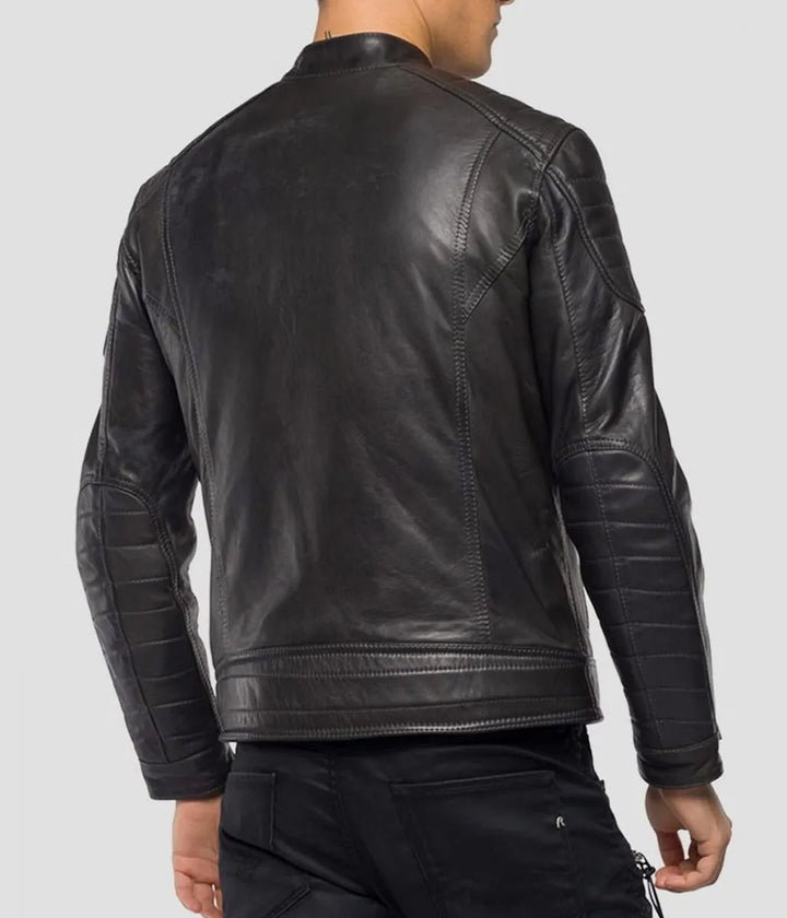 Back  View Men’s Crust Motorcycle Leather Zipper Pockets Jacket