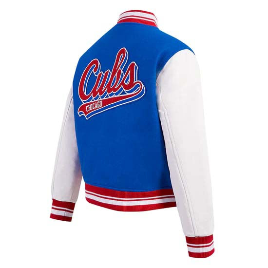 Women’s wool varsity jacket, Chicago Cubs script tail edition in USA