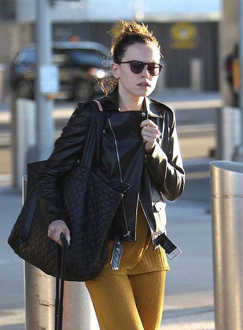 Daisy Ridley Exudes Edgy Charm in Leather Jacket in USA market