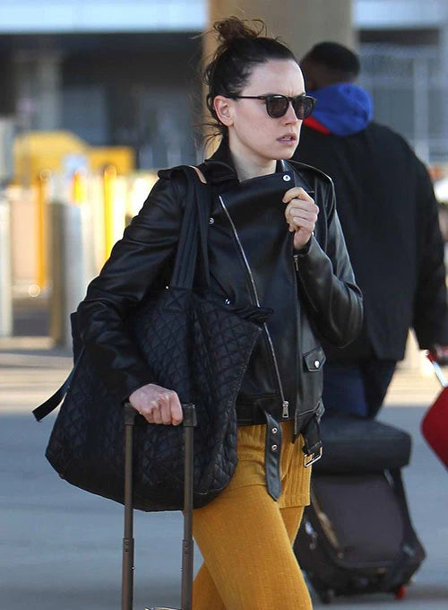 Celebrity Fashion: Daisy Ridley's Striking Leather Jacket in UK style