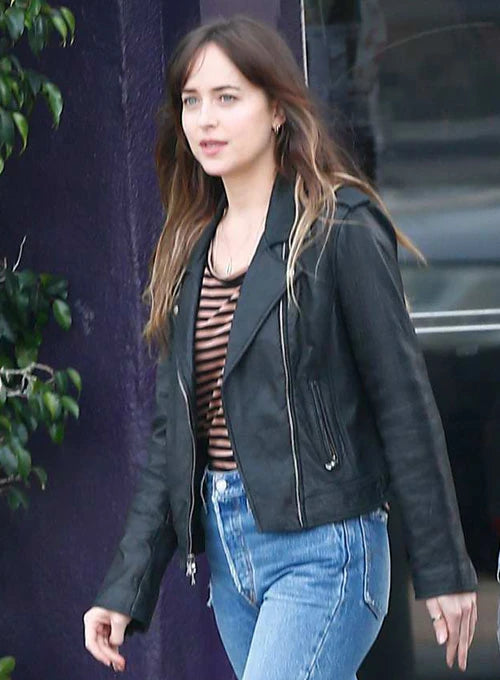 Dakota Johnson in The High Note leather jacket in USA market
