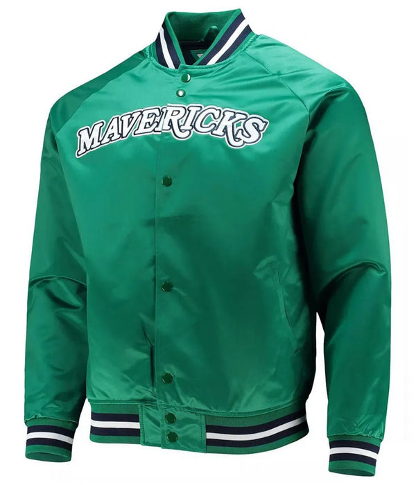 Front view NBA Hardwood Classics Dallas Mavericks Green Jacket