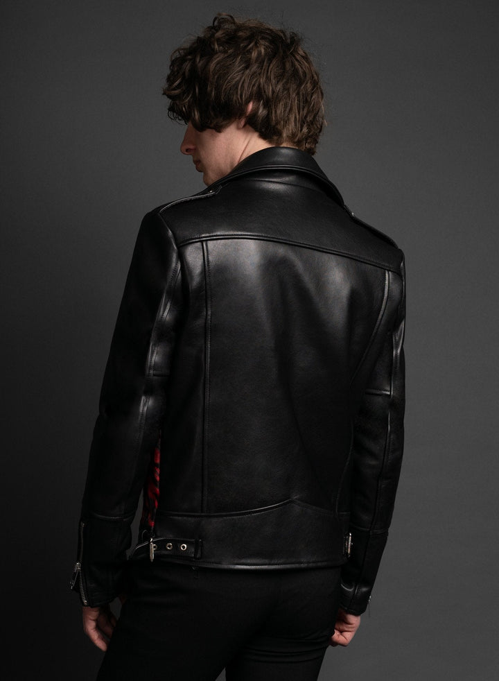 Men's red and black biker jacket - timeless style in American style