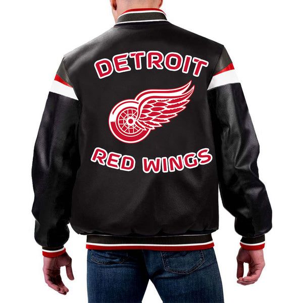 NHL Black Leather Jacket Featuring Detroit Red Wings by TJS