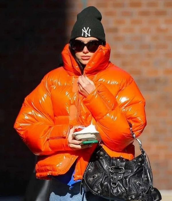 Street wear Dua Lipa orange jacket in USA