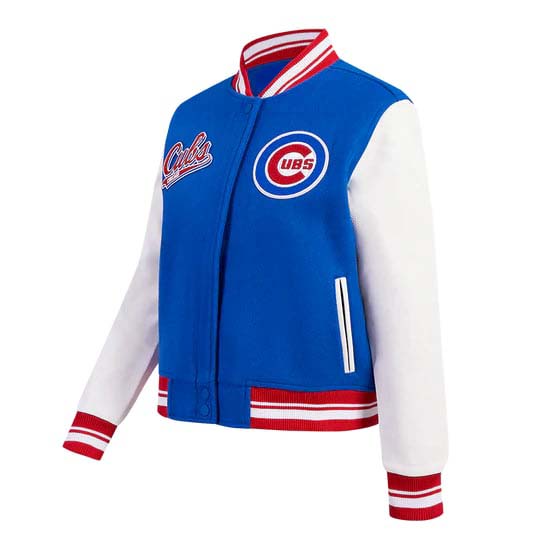 MLB Chicago Cubs women’s varsity jacket, script tail wool design in USA