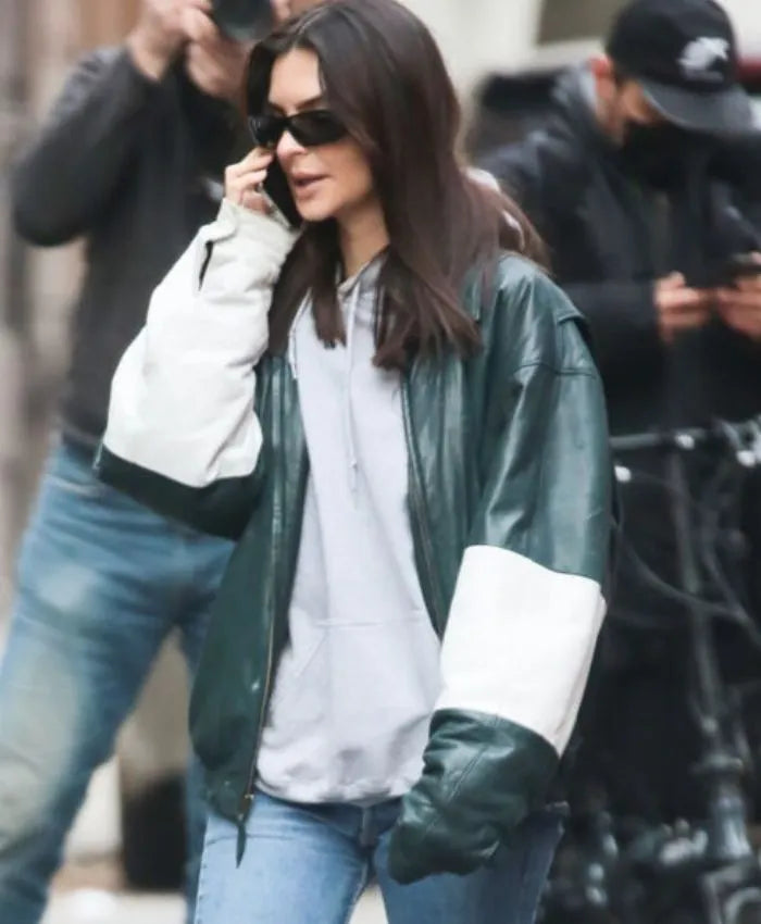 Fashionable Women's Leather Jacket Inspired by Emily Ratajkowski
