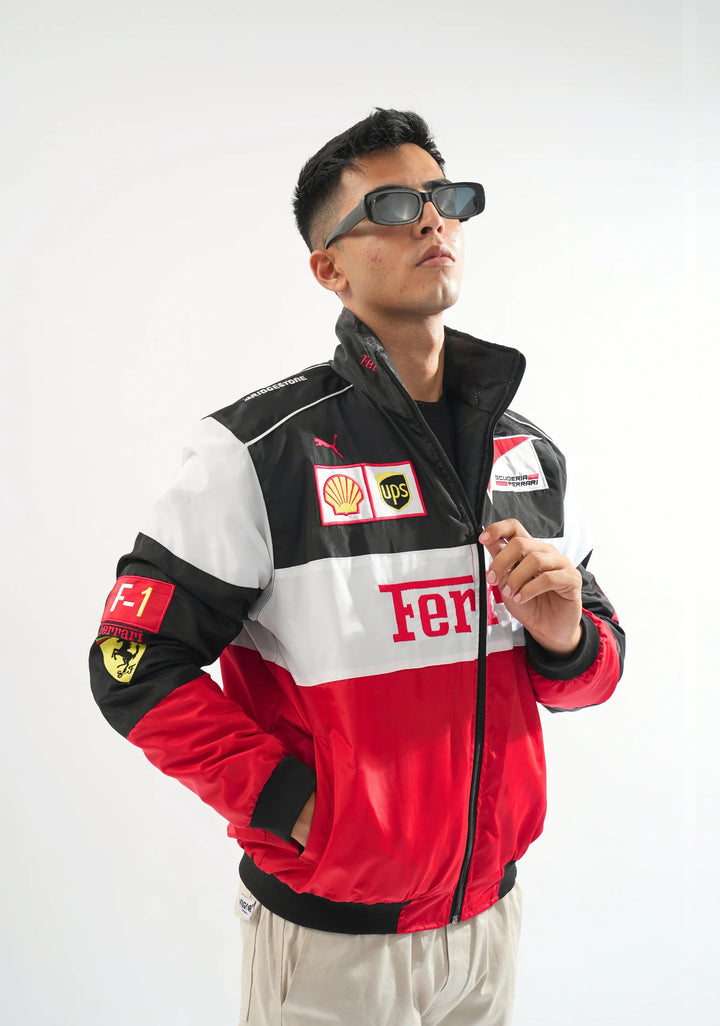 Shop Ferrari F1 Racing Jacket with Sponsor Logos – The Jacket Seller