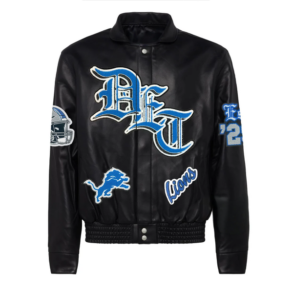 DETROIT LIONS FULL LEATHER OLD ENGLISH JACKET