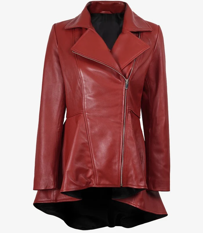 Red leather jacket on a white background