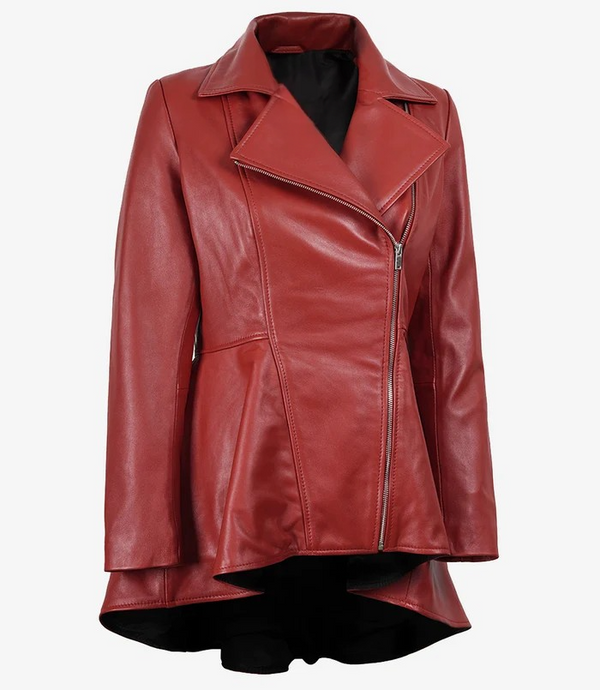 Red leather jacket on a white background
