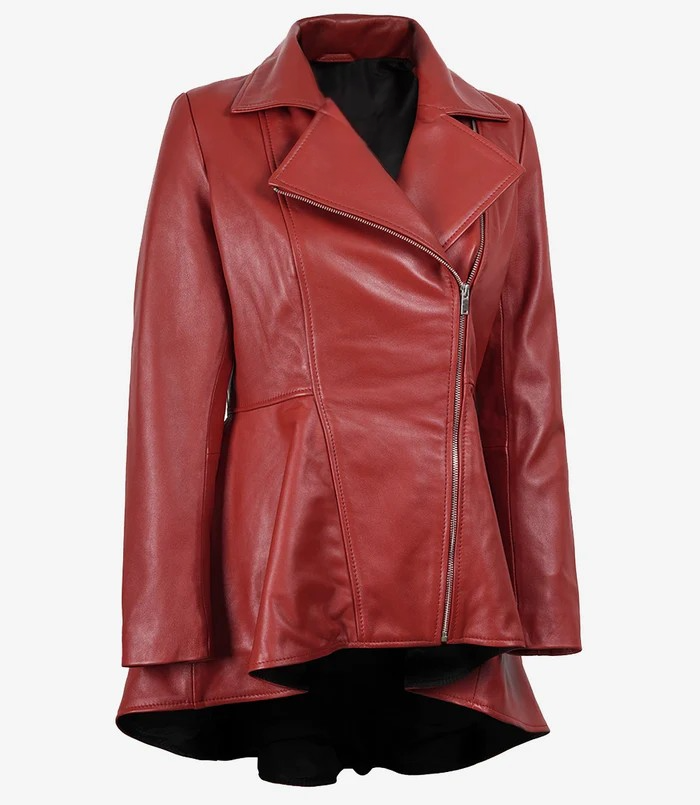 Red leather jacket on a white background